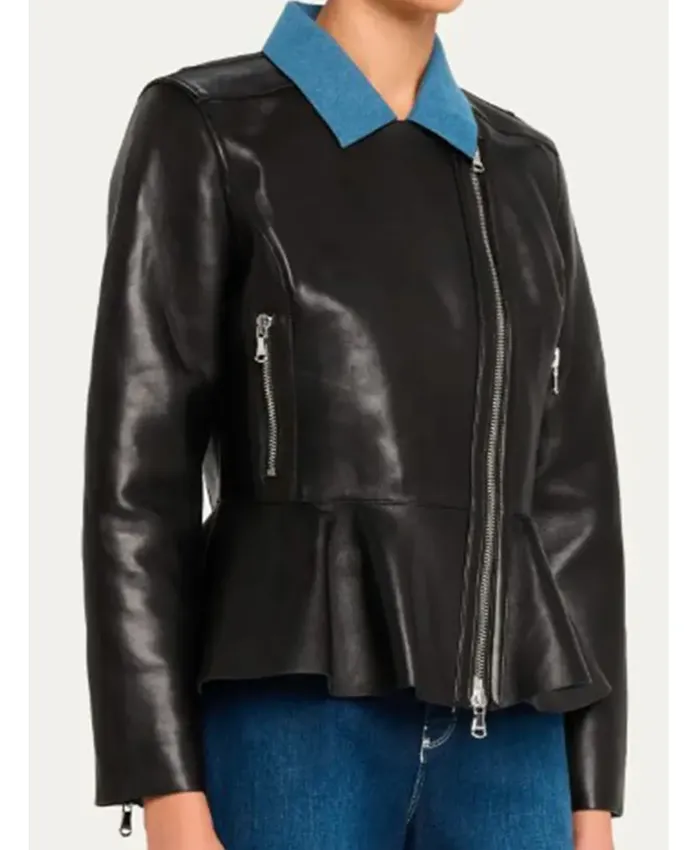 The View Ana Navarro Peplum Leather Jacket For Sale