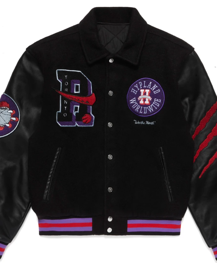 Toronto Raptors Black Letterman Bomber Jacket
