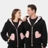 Valentine Day Couples Matching Pink Hearts Hoodie Front