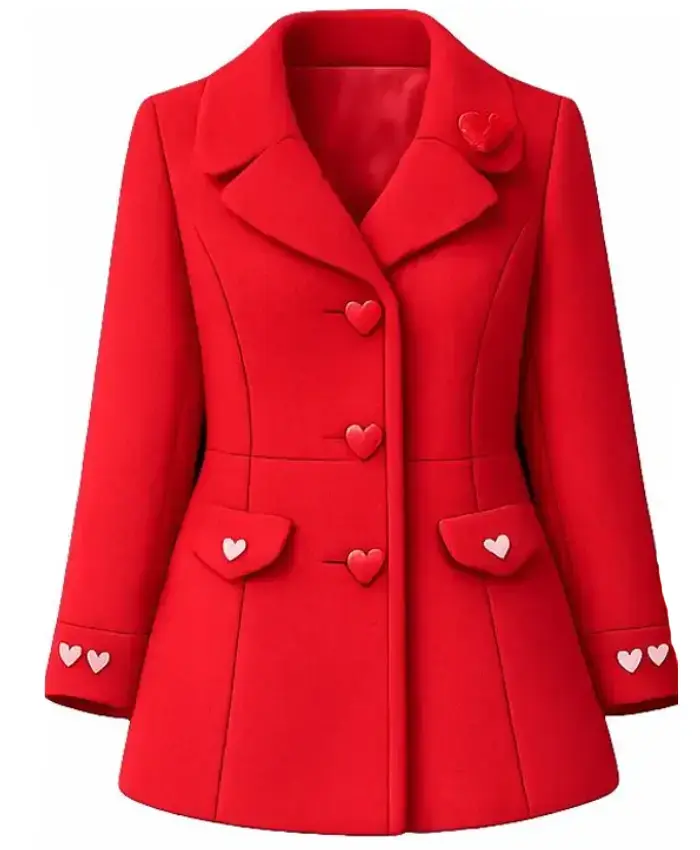 Valentine Day Women’s Red Wool Coat Front