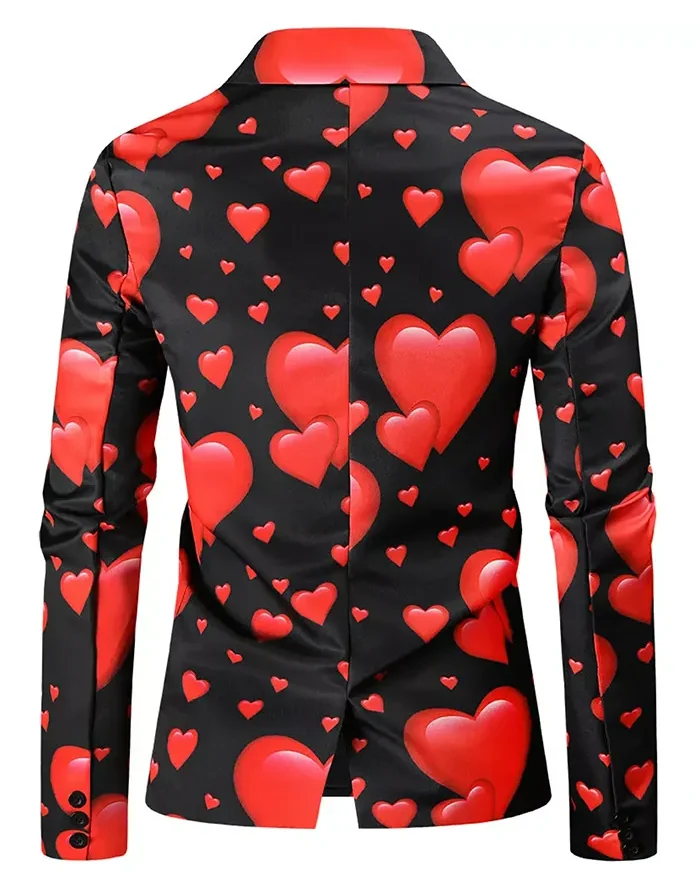 Valentines Day Hearts Printed Black Blazer For Sale