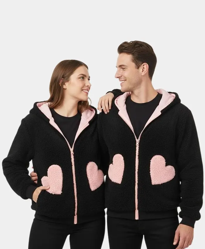 Valen­tine Day Cou­ples Match­ing Pink Hearts Hood­ie
