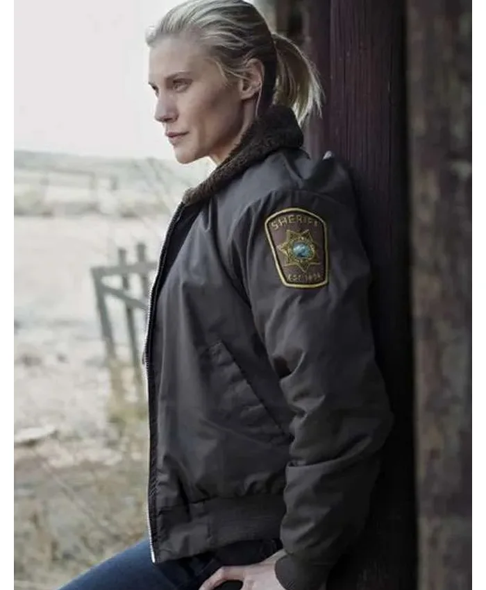 Victoria Moretti Longmire Tv Series S03 Katee Sackhoff Bomber Jacket with Shearling Collar
