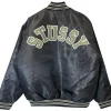 Vintage x Stussy Black Satin Varsity Jacket For Sale
