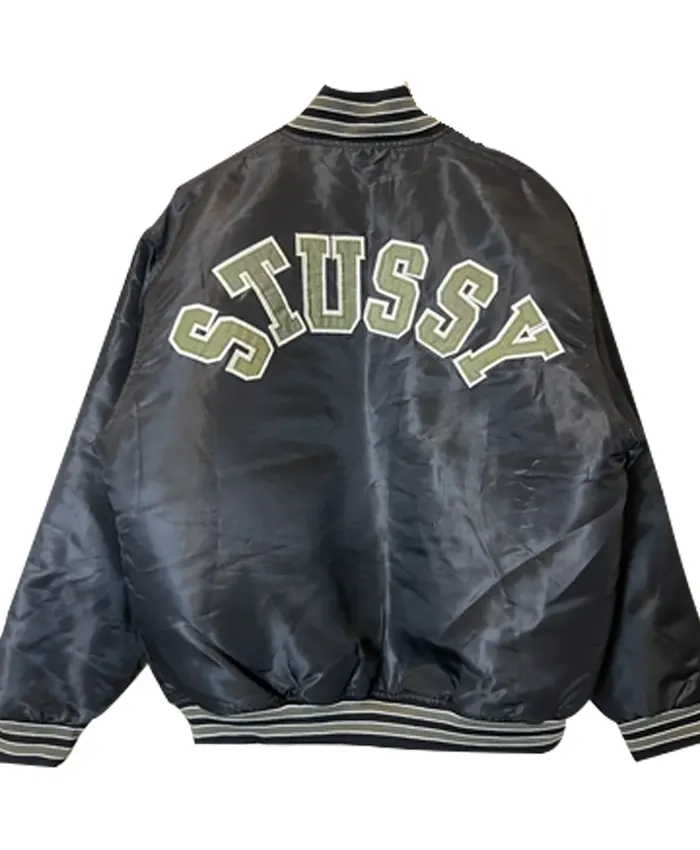 Vintage x Stussy Black Satin Varsity Jacket For Sale