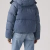 Western Bubble Shortie Denim Puffer Jacket For Sale
