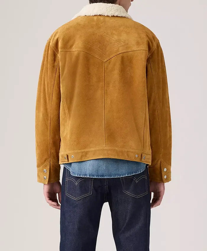Western Suede Sherpa Tan Trucker Jacket For Sale