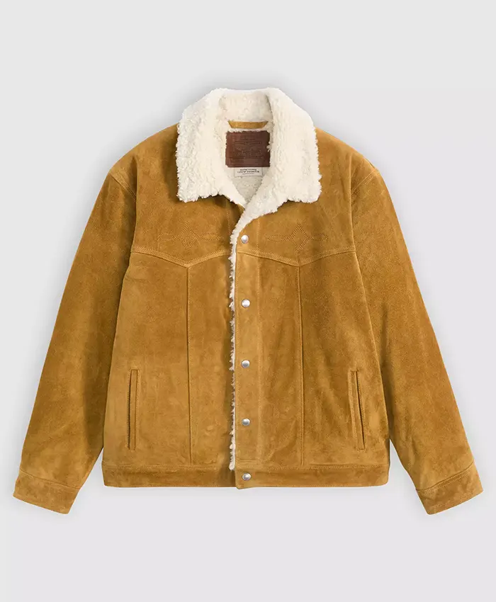 Western Suede Sherpa Tan Trucker Jacket