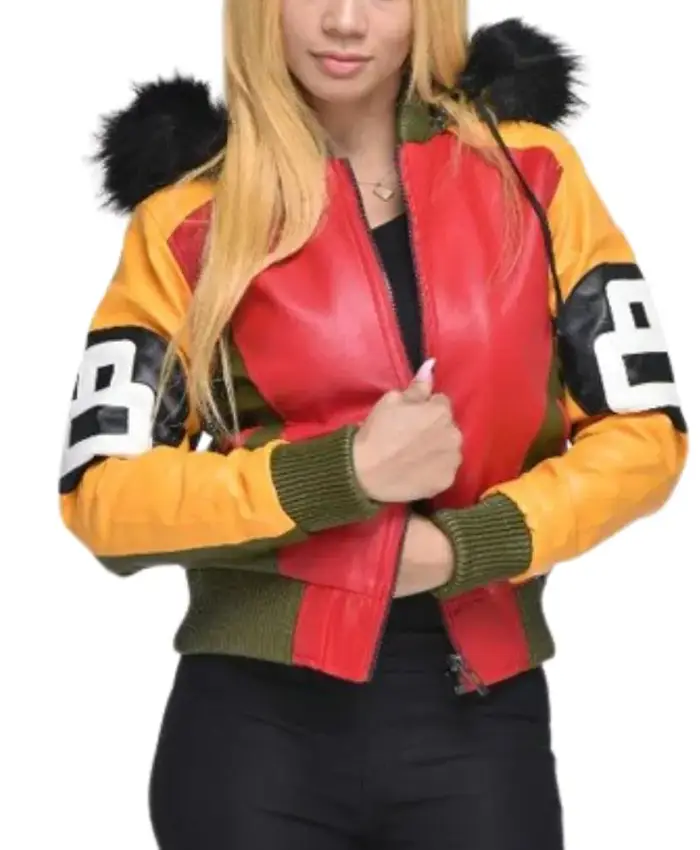 Women 8 Ball Leather Bomber Jacket For Sale