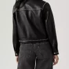 Women's Black Leather Studded Jacket For Sale