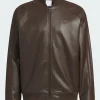 2026 Adidas Originals Brown Leather Bomber Jacket
