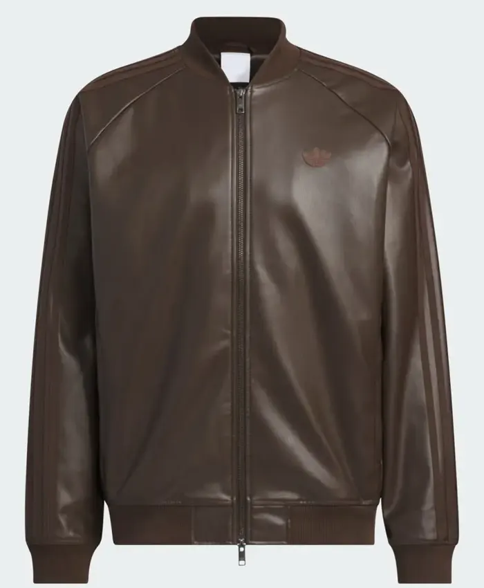 2026 Adidas Originals Brown Leather Bomber Jacket