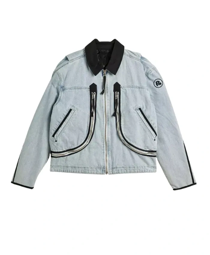 56 Days Young Shyla Zip Detail Denim Jacket For Sale