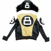 8 Ball Shearling Hooded Bomber Jacket For Sale