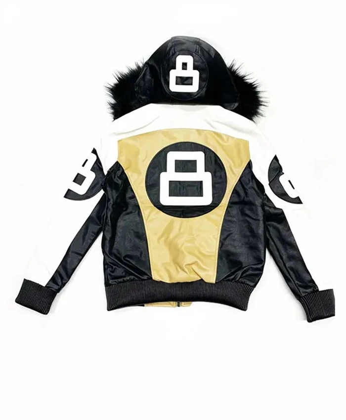 8 Ball Shearling Hooded Bomber Jacket For Sale