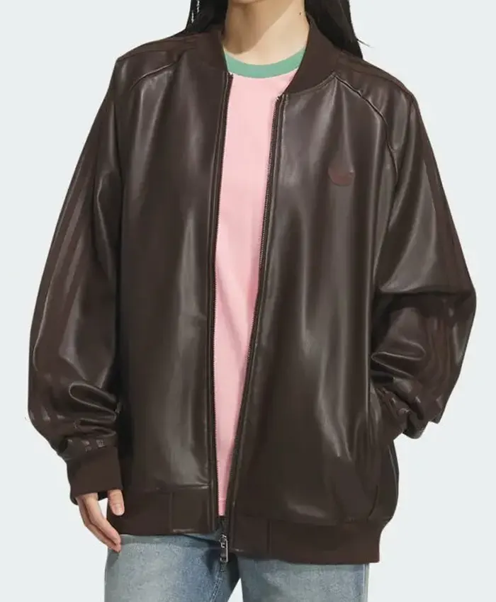 Adidas Originals 2026 Oversized SST Brown Leather Bomber Jacket for Men and Women