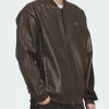 Adidas Originals Oversized SST Brown Leather Bomber Jacket for Men and Women