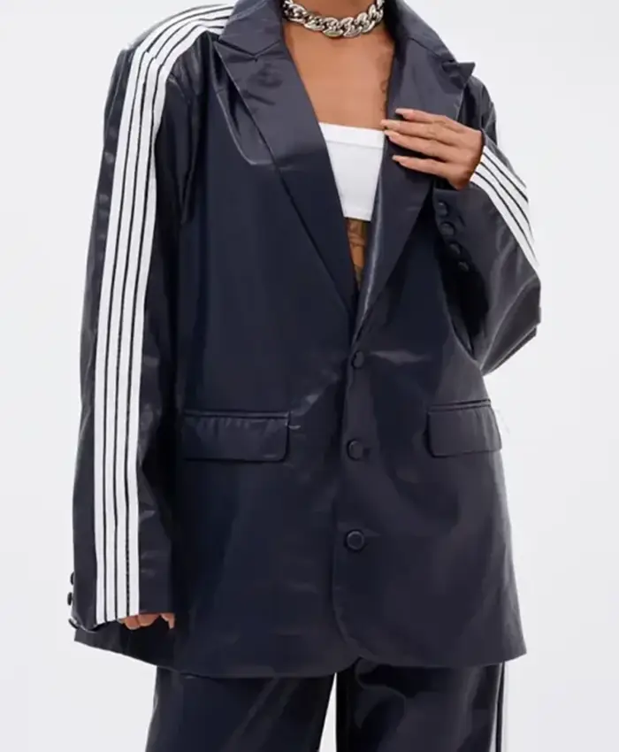 American Idol S24 Mary Jo Young Striped Sleeve Leather Blazer Front