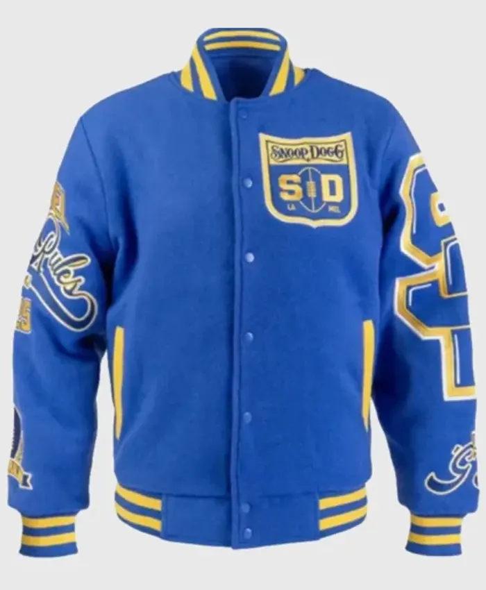 American Rapper Snoop Dogg Limited Edition Blue Wool Varsity Bomber Jacket