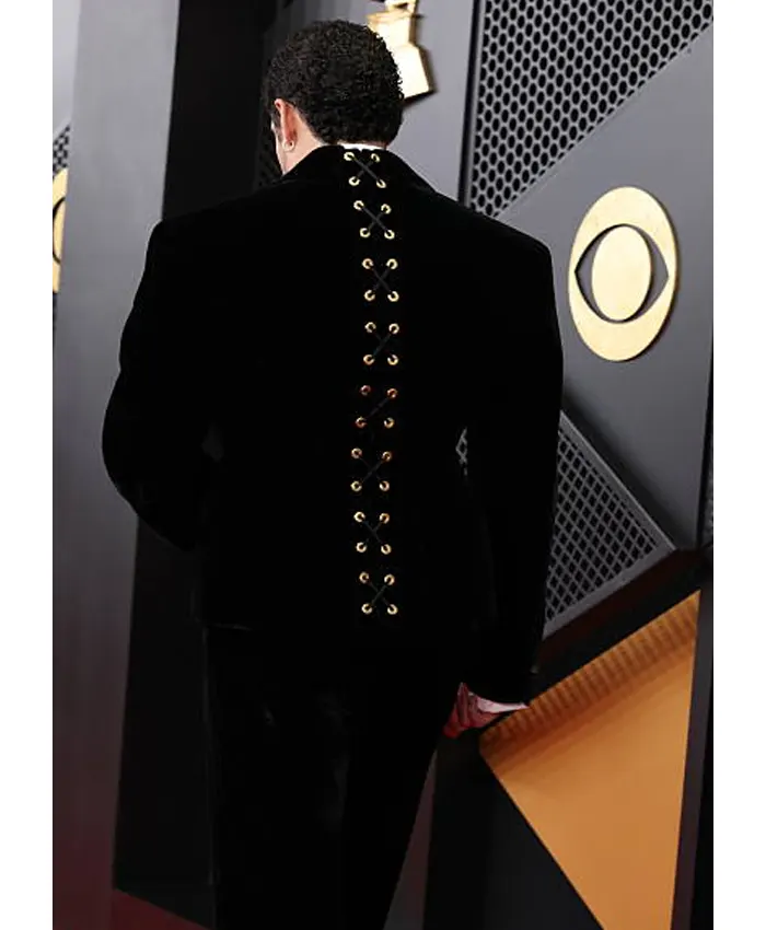 BUy 68th GRAMMY Awards 2026 Rapper Bad Bunny Black Velvet Lace Up Suit