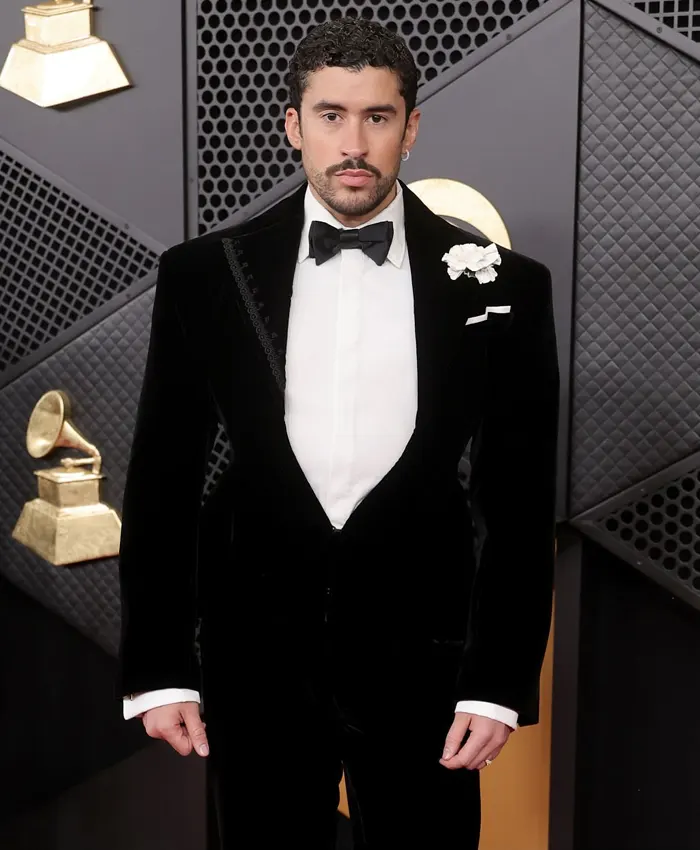 Bad Bunny 68th GRAMMY Awards Black Velvet Suit- Shop now