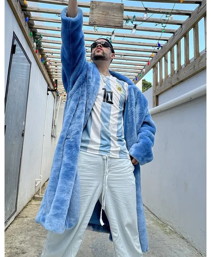 Bad Bunny Blue Shearling Coat - Buy Now
