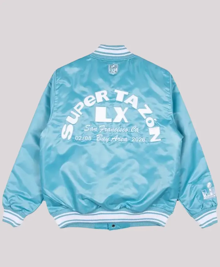 Bad Bunny x Super Tazón LX San Francisco Bay Area 2026 Blue Starter Satin Varsity Jacket