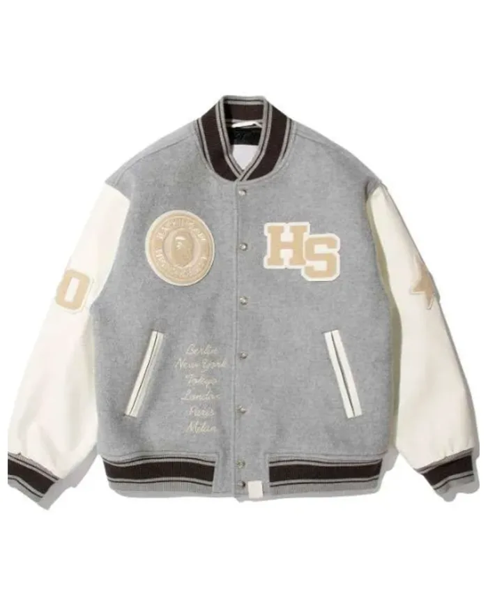 Bape x Highsnobiety Grey Varsity Jacket