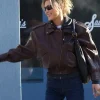 Bella Hadid NYC 2026 Brown Leather Jacket