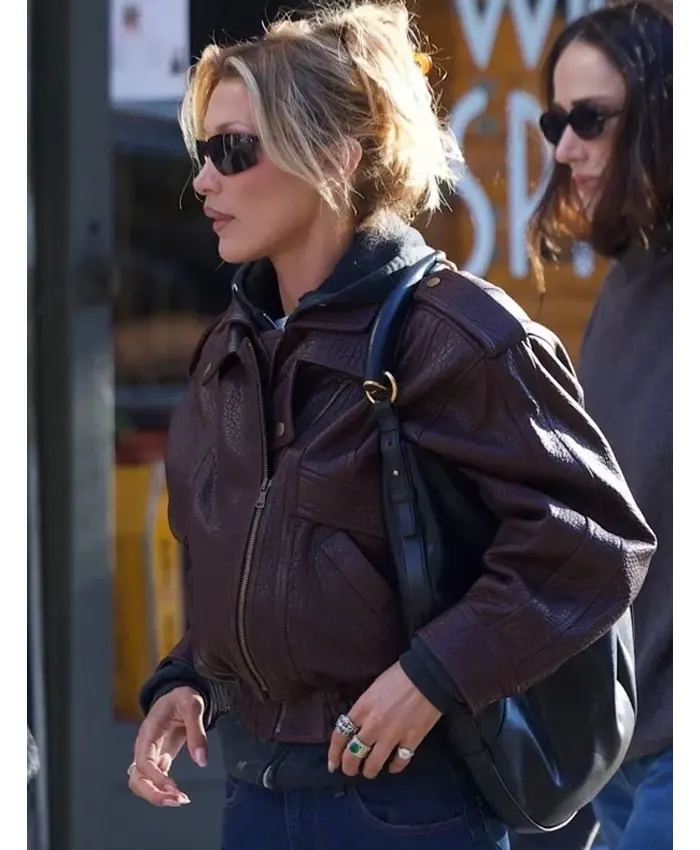 Bella Hadid NYC 2026 Brown Leather Jacket For Sale