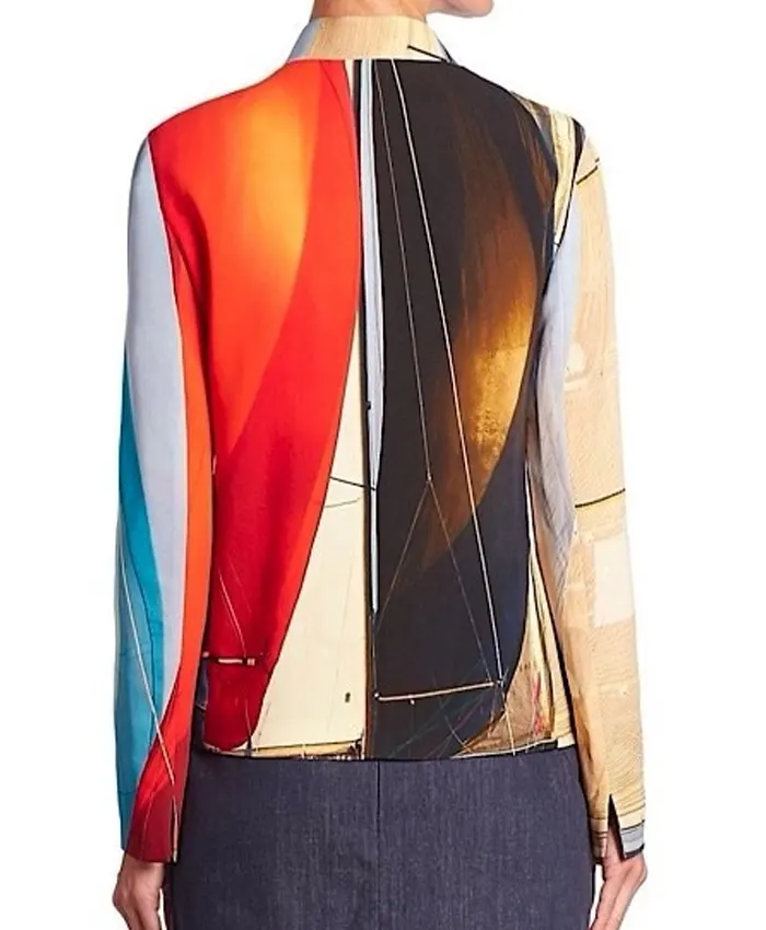 Billboard Power 100 Party 2026 Laura Perloff Akris Punto Multi Color Mainsail Bomber Jacket