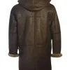Brent Hook Closure Chocolate Brown Shearling Fur Hooded Warm Leather Coat for Men and Women