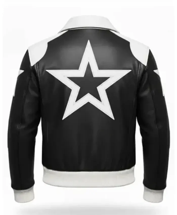Buy Timothée Chalamet Marty Supreme Black and White Star Leather Jacket