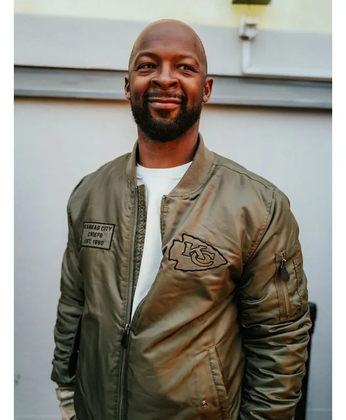 Dante Hall Dante Hall Kansas City Chiefs Green Satin Military Bomber Jacket