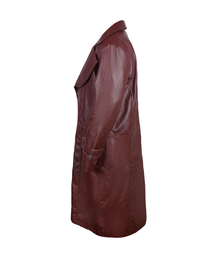 Maddox Hatter Lapel Collar Maroon Leather Coat