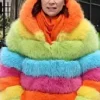 Elsbeth S03 Carrie Preston Rainbow Fur Coat closeup
