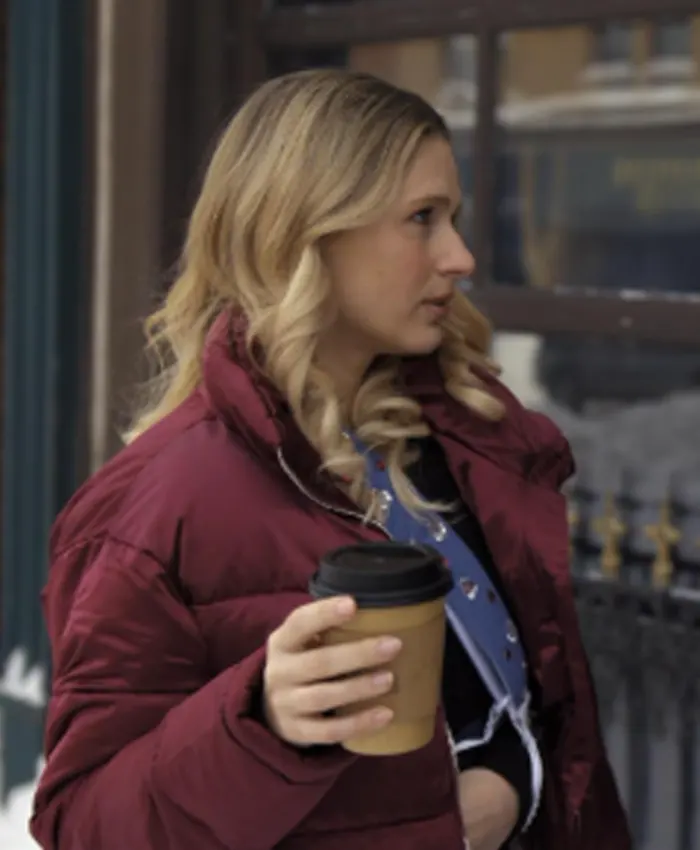 Finding Her Edge S01 Elise Russo Maroon Puffer Jacket For Sale