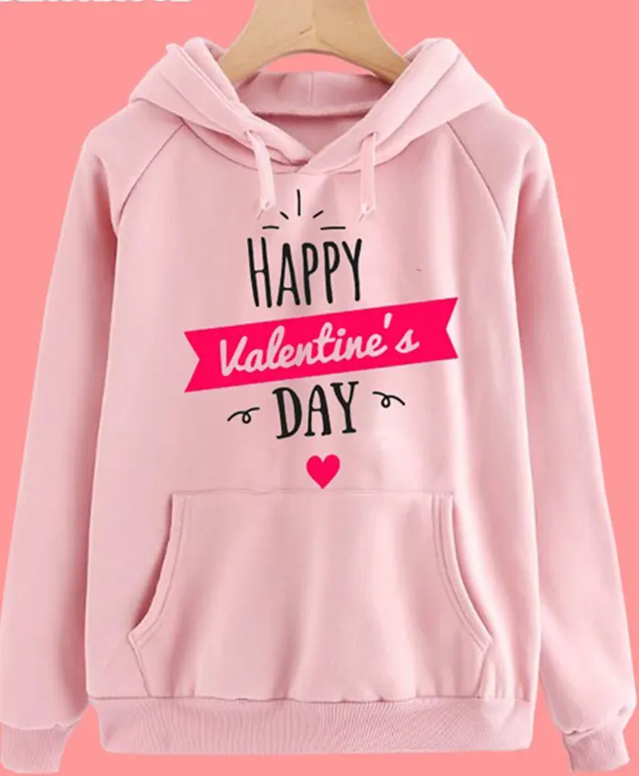 Happy Valentine’s Day Pink Printed Hoodie