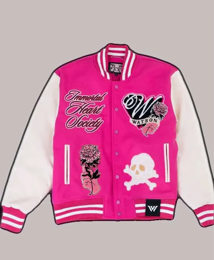 Immortal Heart Society Pink Varsity Jacket Front