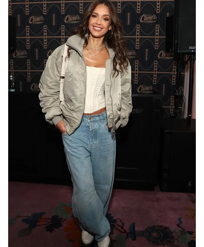 Jessica Alba Super Bowl LX 2026 Jacket
