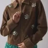 Jessica Beyond the Gates Tv Series Camryn Jade Brown Suede Leather Embellished Jacket