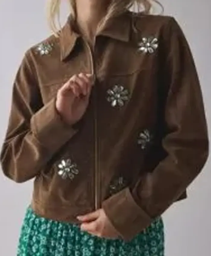 Jessica Beyond the Gates Tv Series Camryn Jade Brown Suede Leather Embellished Jacket