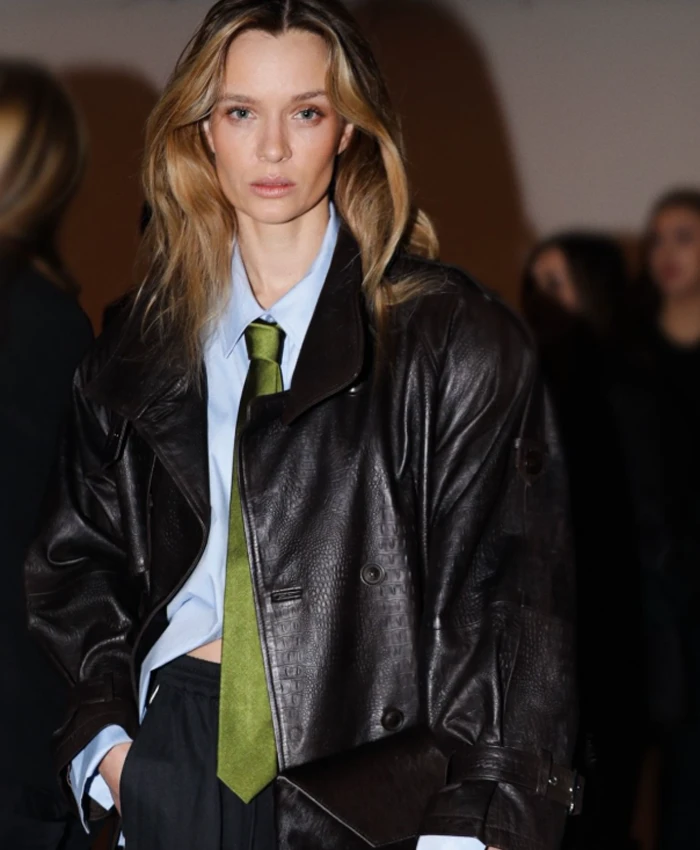 Josephine Skriver Copenhagen Fashion Week Leather Coat For Sale