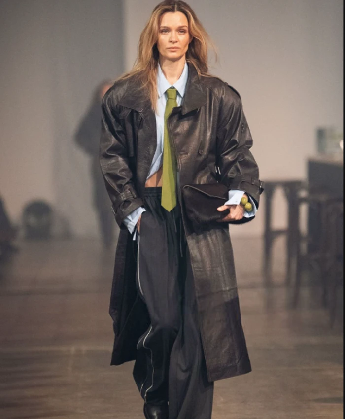 Josephine Skriver Copenhagen Fashion Week Leather Coat Front