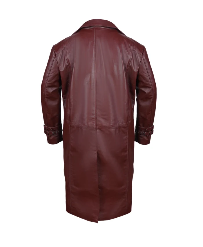 Maddox Hatter Maroon Buttoned Leather Coat
