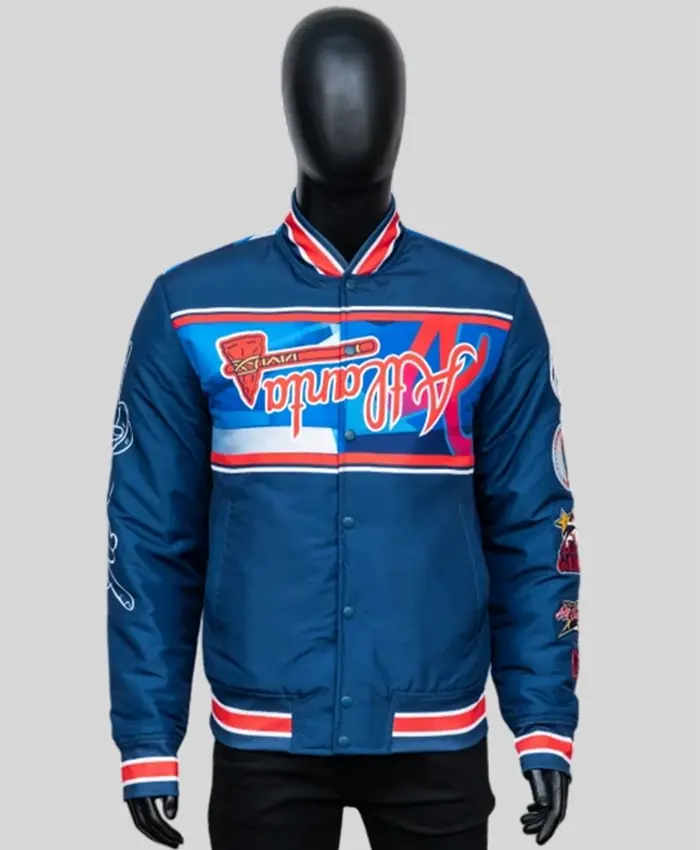 MLB All-Star Atlanta Braves Usher Blue Varsity Jacket Front