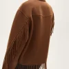 Mango Brown Fringe Jacket For Sale