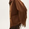 Mango Brown Fringe Jacket Side
