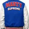 Marty Supreme Blue and White Letterman Varsity Jacket fot Men and Women