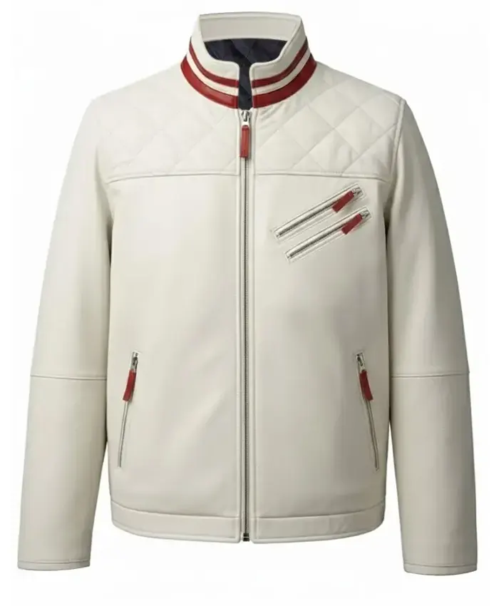 Men White Cafe Racer Leather Jacket